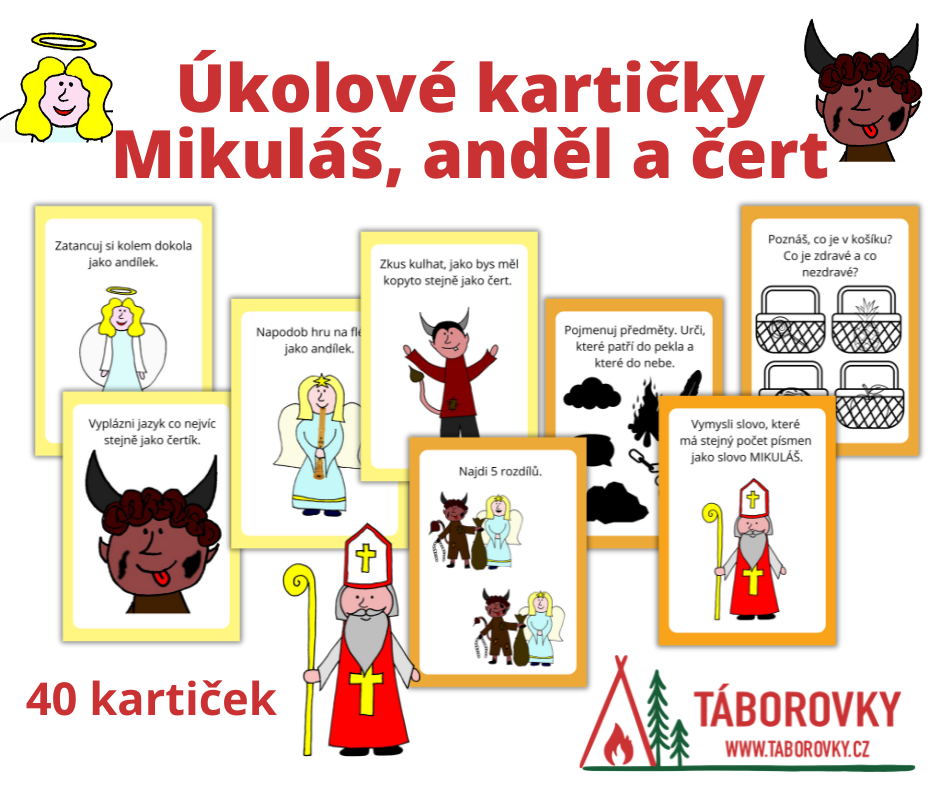 Úkoly pro děti s Mikulášem, andělem a čertem vhodné na šipkovanou, stezku i další